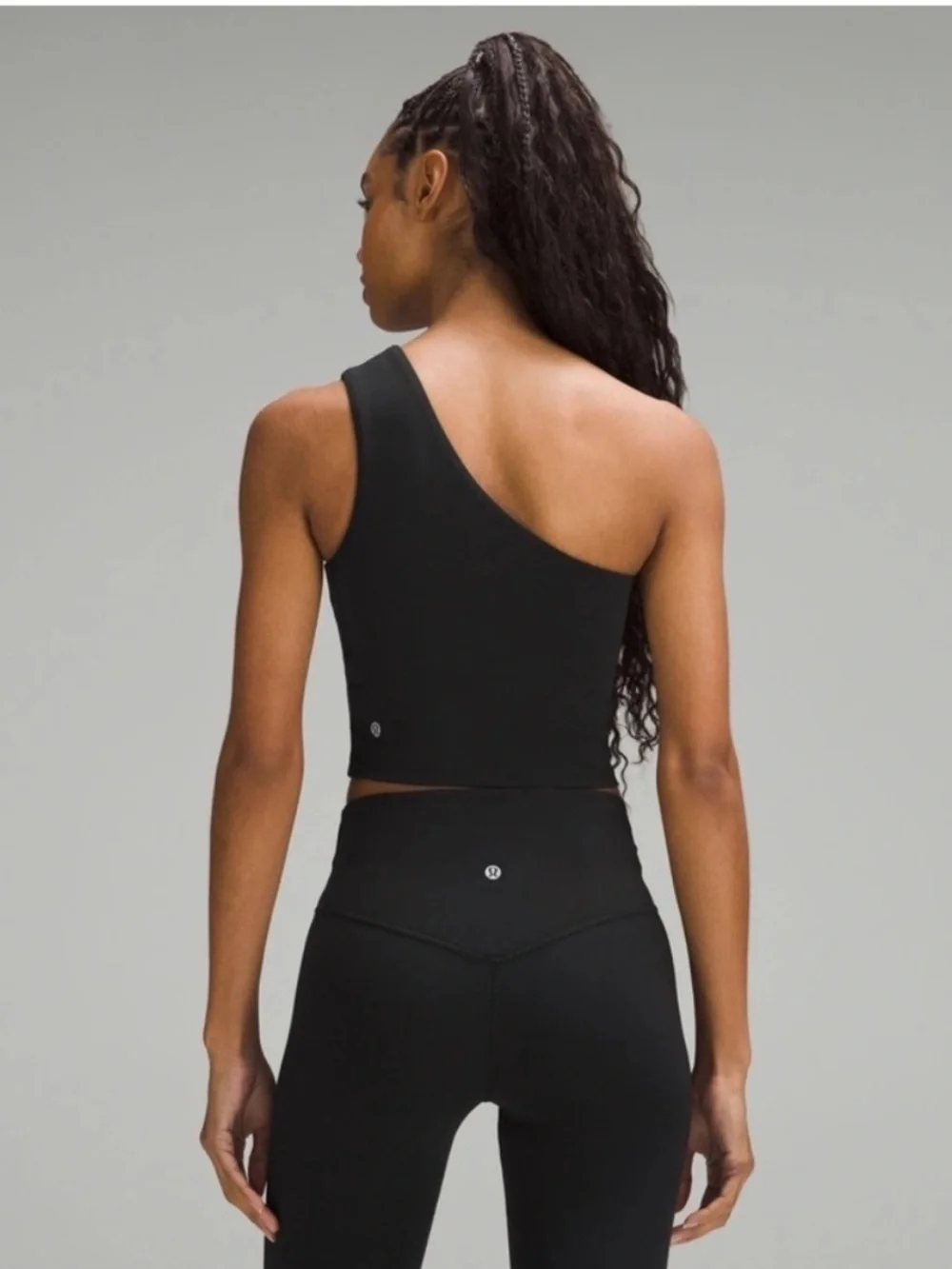 Lululemon Align Asymmetrical Tank Top Black One Shoulder Cropped Nulu Bra Size 2